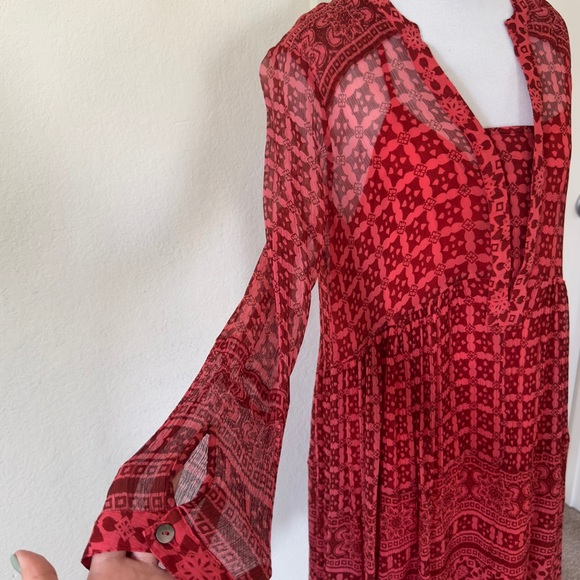 Maeve Anthropologie Canna Swing Dress Aztec Red Sheer Orange Red Size 8 - Picture 15 of 15